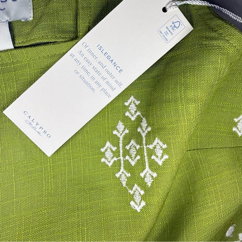 NWT Medium Linen Calypso St. Barth Green Embroidered Crop Tank Resortwear Summer - Picture 5 of 8